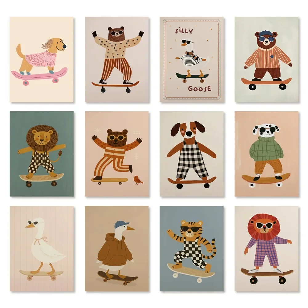 1 Frameless Skateboard Dog Print,Dachshund Art,Bear, Lion,Goose Print,Pink Nursery Decoration,Bohemian Digital Download Canvas