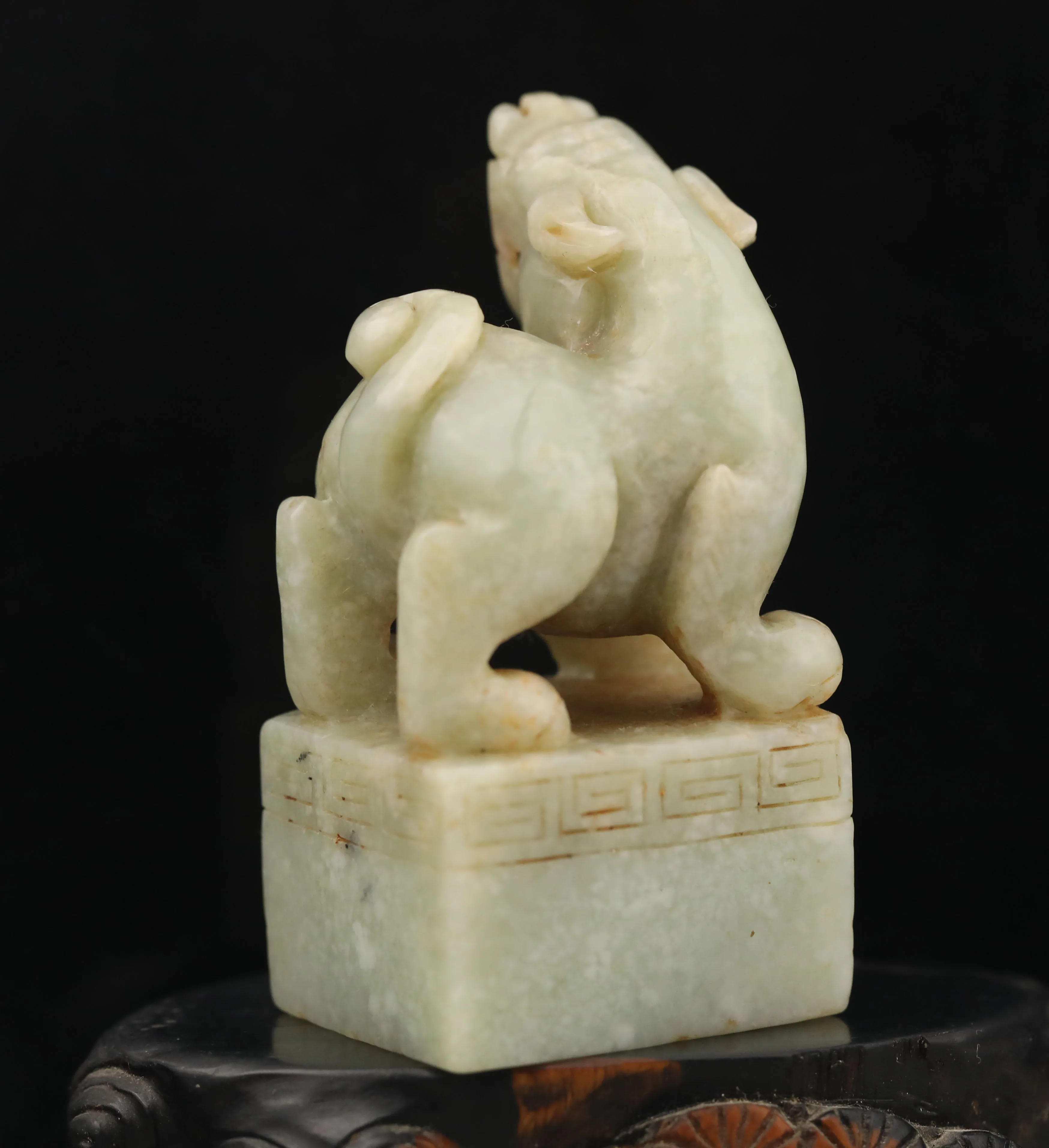 الصين القديمة الطبيعية اليشم الهيتي منحوتة تمثال التنين لونغ الختم # 49