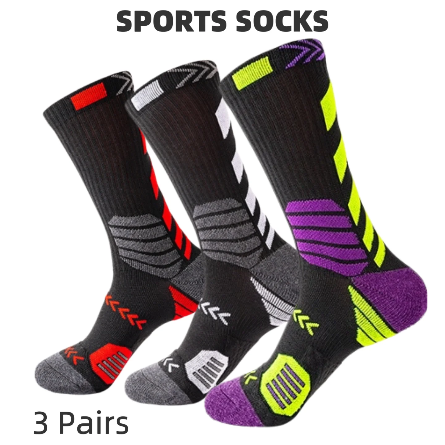 

3 pairs of sports running socks, unisex sports socks, breathable mesh thick compression basketball socks, bicycle socks