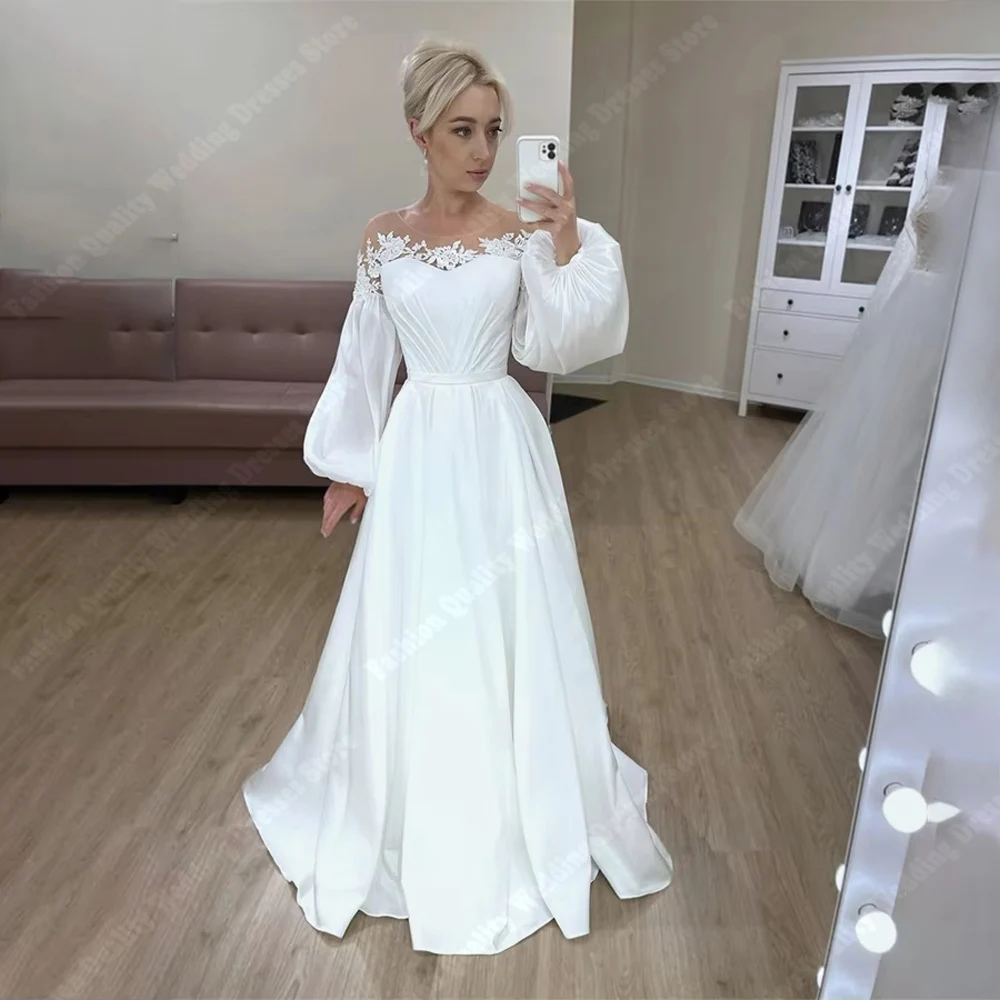 

Off Shoulder Wedding Dresses For Women Elegant A-Line Long Sleeves Vintage Bridal Gowns Princess Vestidos De Novias Customized