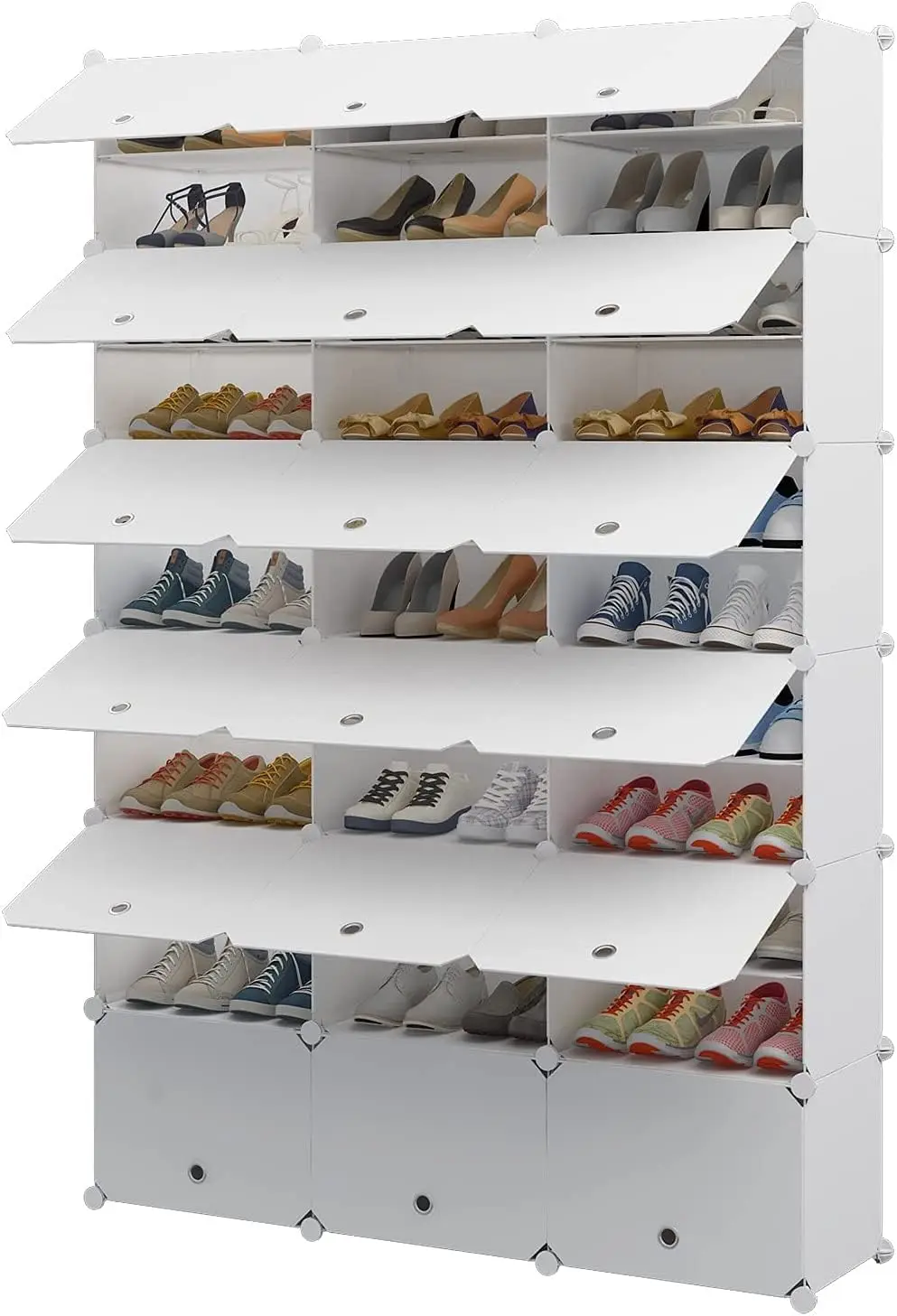 Portable Plastic Rack, 72 Pair DIY Shoe  Shelf Organizer for Entryway, Shoe Cabinet with Doors, White Corner bracket Rv