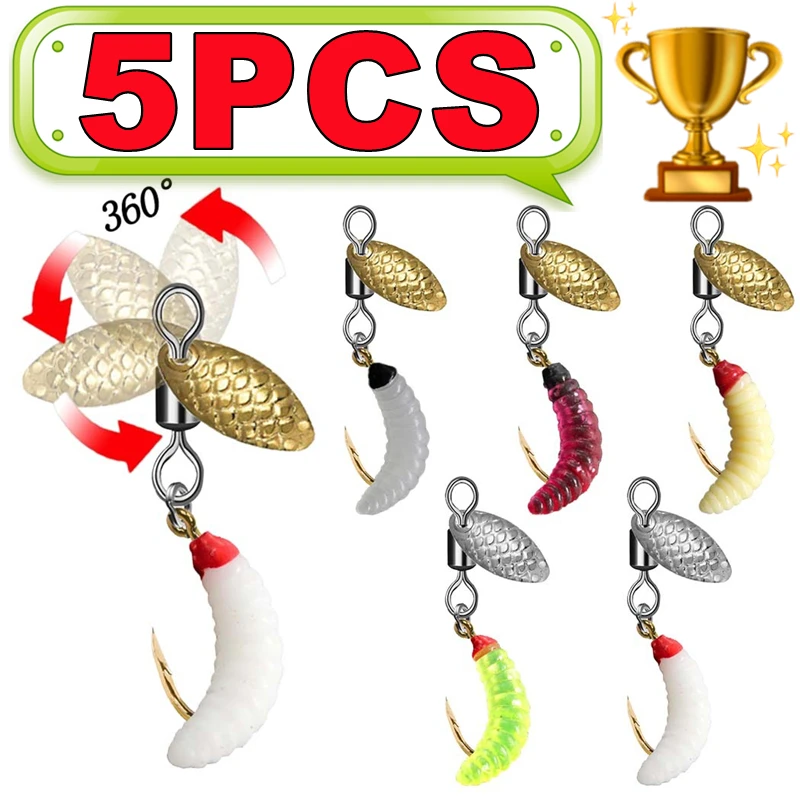 5PCS Propeller Worm Fishing Lure Spinner Spinning Bait Rotating Blade Sequin Bionic Fish Lures For Trout/Steelhead/Salmon/Bass