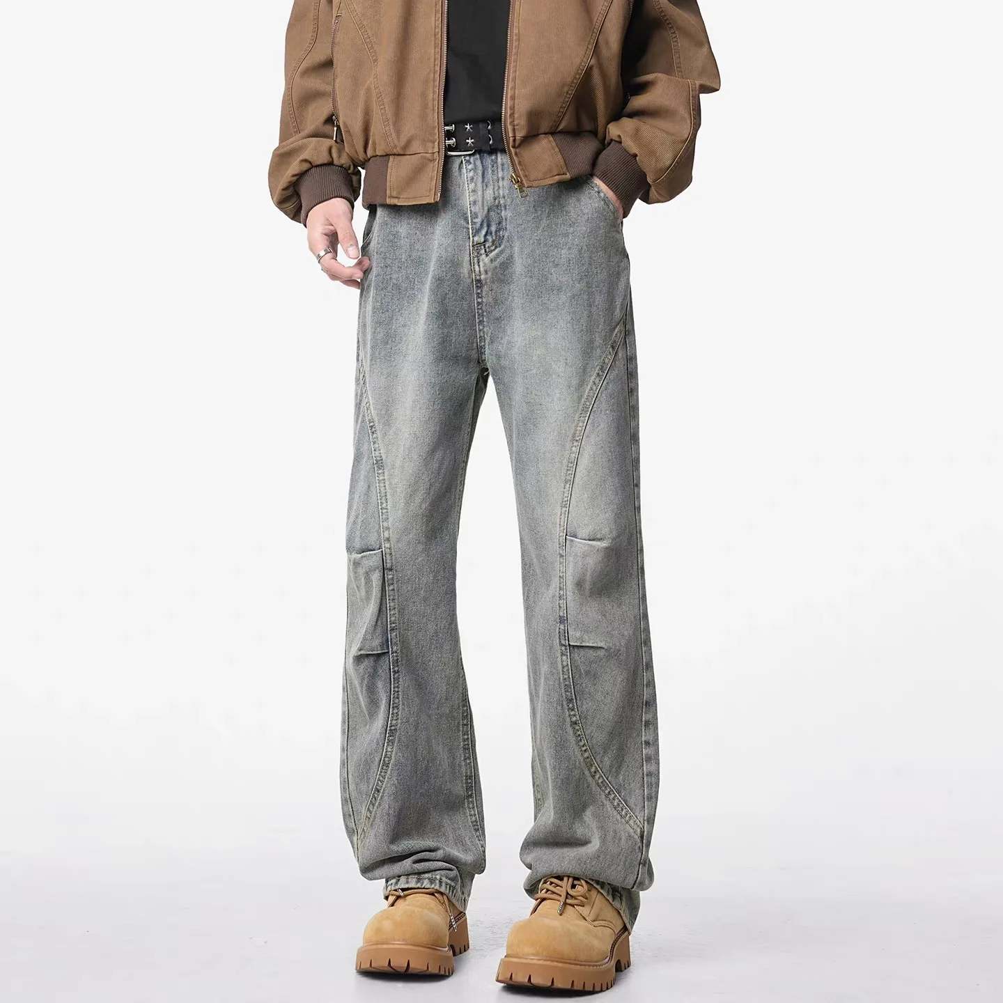 

Мужские джинсы в стиле ретро American Waed, свободные, универсальные, с широкими штанинами, длинные брюки Cleanfit, модные брендовые молодежные повседневные джинсы