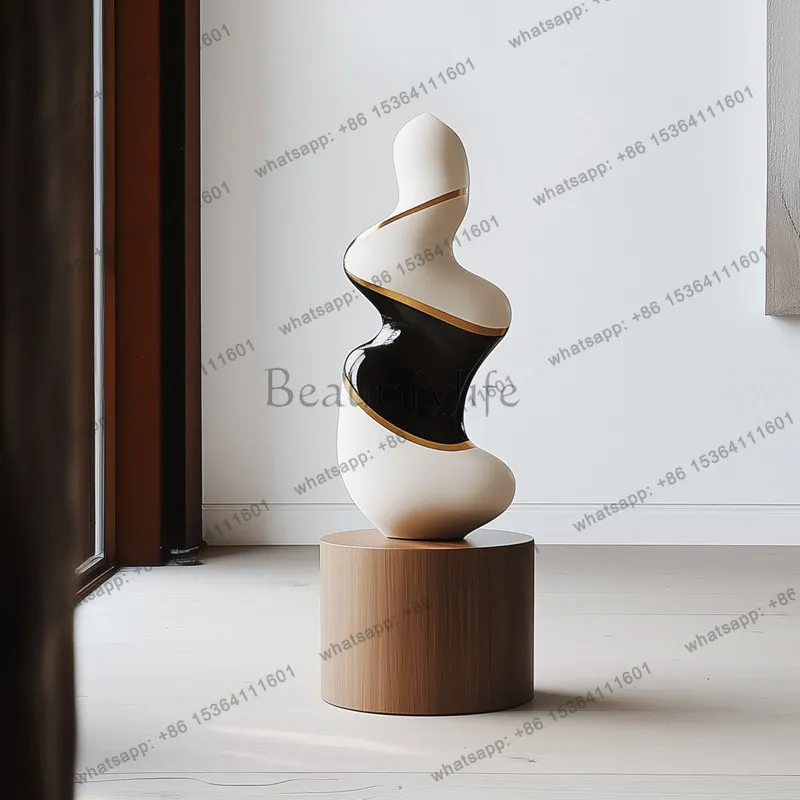 yj21  Modern light luxury abstract solid wood sculpture floor ornament living room entrance decoration art instal