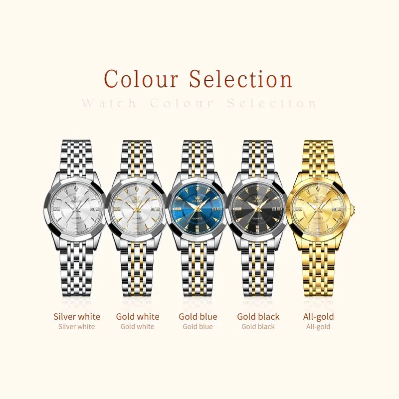 OLEVS 9977 Women's Quartz Watch Rhombus Mirror Waterproof Stainless Steel Elegant Luxury Ladies Hand Clock