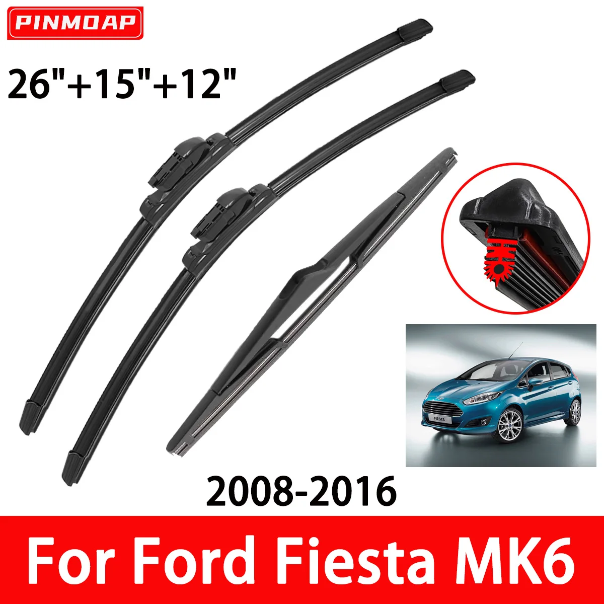 1/2/3/4/6PCS 11-lagige Gummistreifen-Auto-Wischerblatt ist geeignet für Ford Fiesta MK6 2008–2016 vordere und hintere Wischerblattbürsten