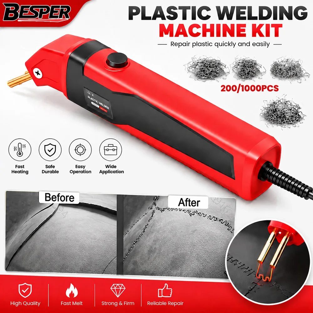 100W Plastic Welder Machine Kit 4 Types Welding Staples Hot Stapler Gun Car Bumper Repair Tool Plastic Welding Soldering Iron Garage Repair Tools