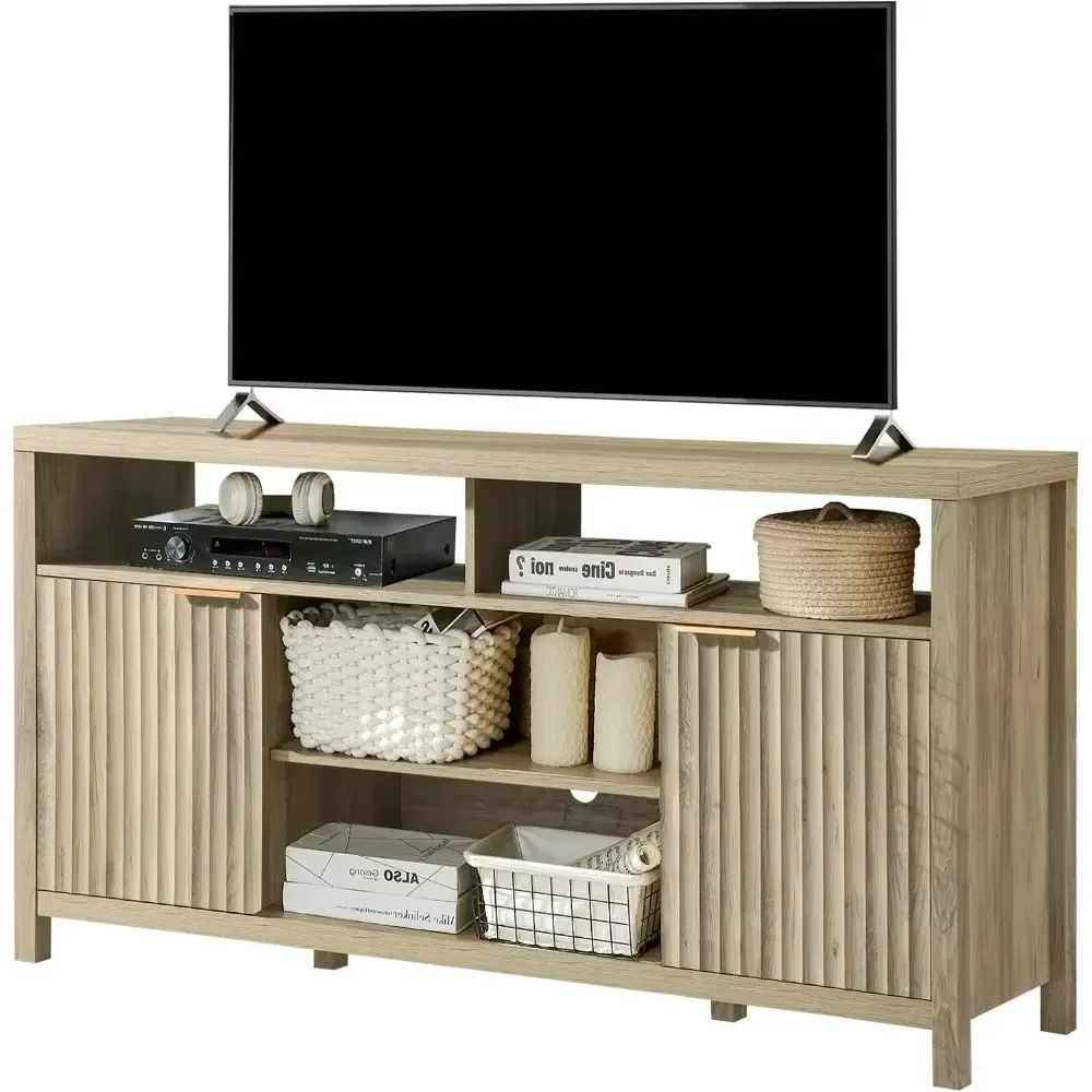 75 Fluted TV Stands for Living Room, Heavy Duty Entertainment Center with Storage, Mid Century Modern Television Stands