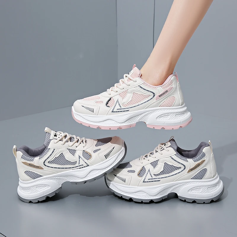 Women Height‑Increase Chunky Platform Sneakers Lace‑Up Color‑Block Mesh Breathable Thick Sole Casual Daily Dad Sport Shoes