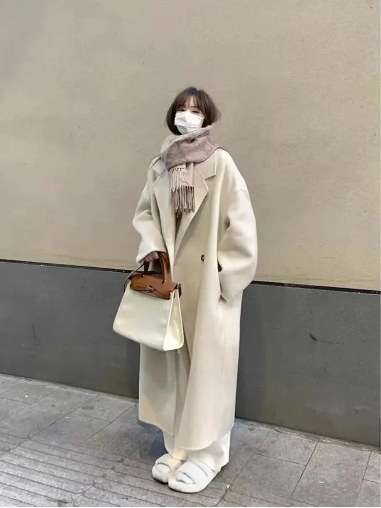 Hebe Style Woolen Coat Women's Korean Version College Small Size High End Feeling Mid-Length Over-Knee Coat Autumn Winter