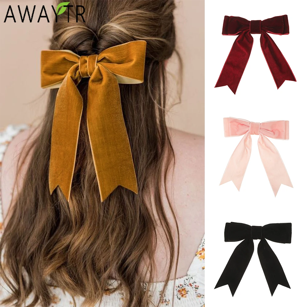 AWAYTR Elegant Velet Ribbon Hairpin Fashion Farbic Hair Clips Valentine Headwear Girl Hair Accessories Festival Gift