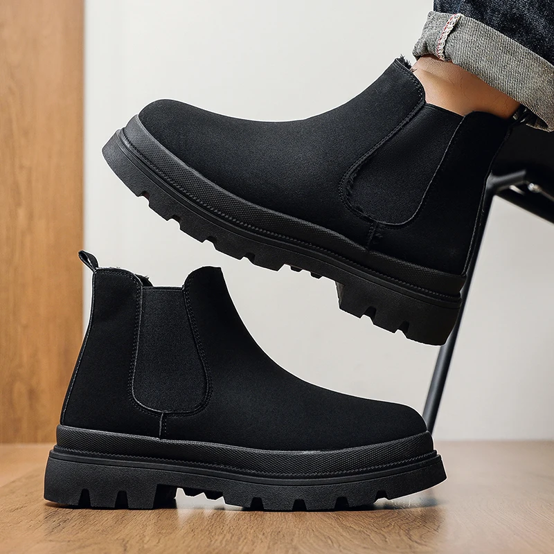 Inverno ao ar livre casual caminhadas botas retro moda botas de trabalho botas de tornozelo de fundo grosso anti-deslizamento 2026 botas de couro masculino