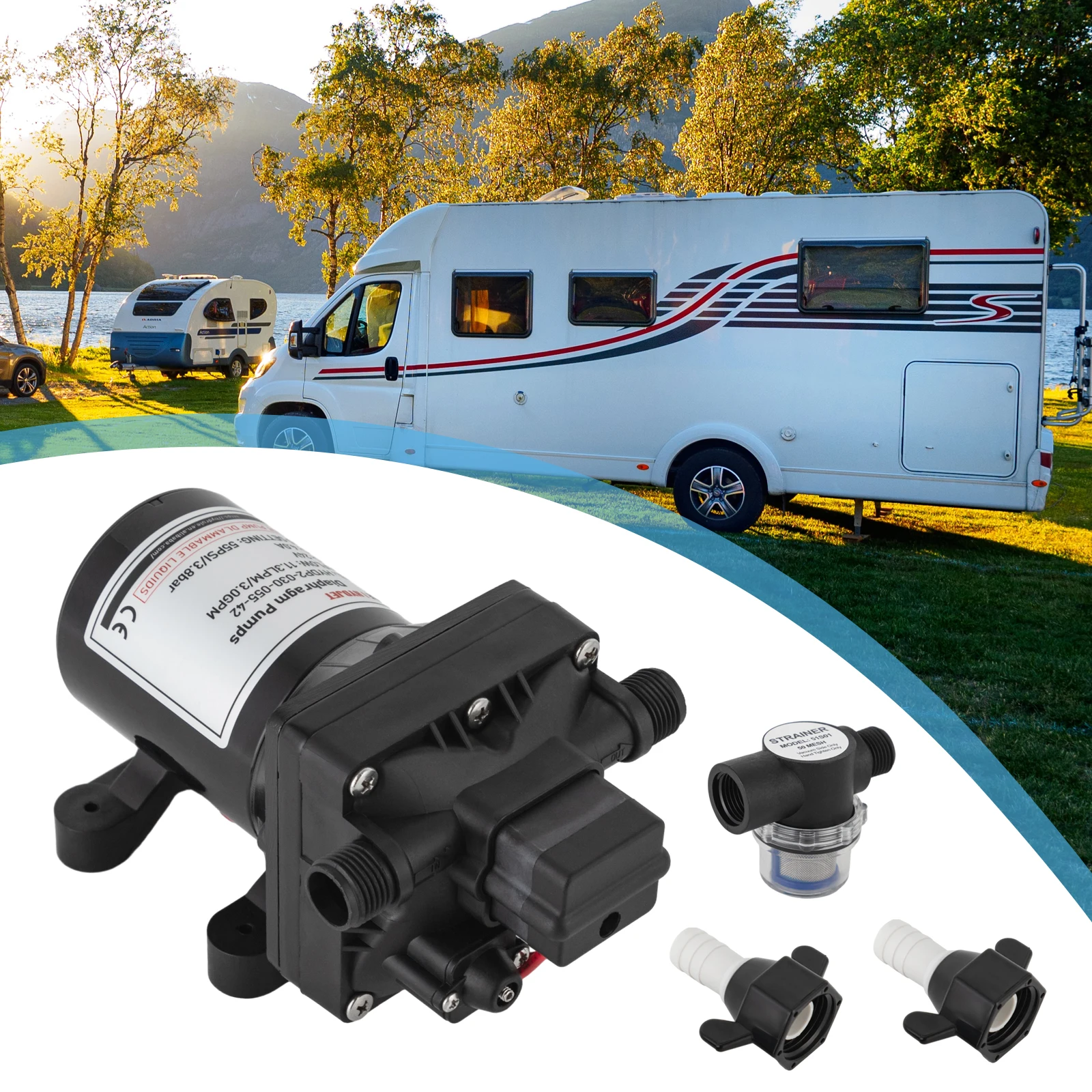 

24V RV Water Pump, Automatic On-Demand Diaphragm with Pressure Switch Booster Self-priming for Marine Camper Potable Water Use