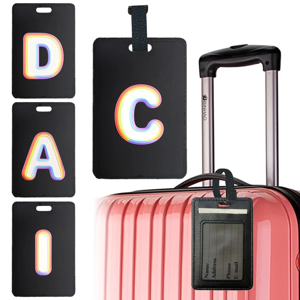

PU Luggage Tag Airplane Pass Identifier Label Suitcase Baggage Name Card Address Holder with Adjustable Strap Gradient Pattern