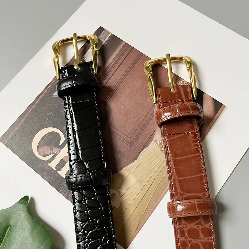 Cowhide Gold-Plated Buckle Belt Original Retro Classic Embossed Ladies Crocodile Belt Versatile Genuine Leather Trend 2.8cm Widt