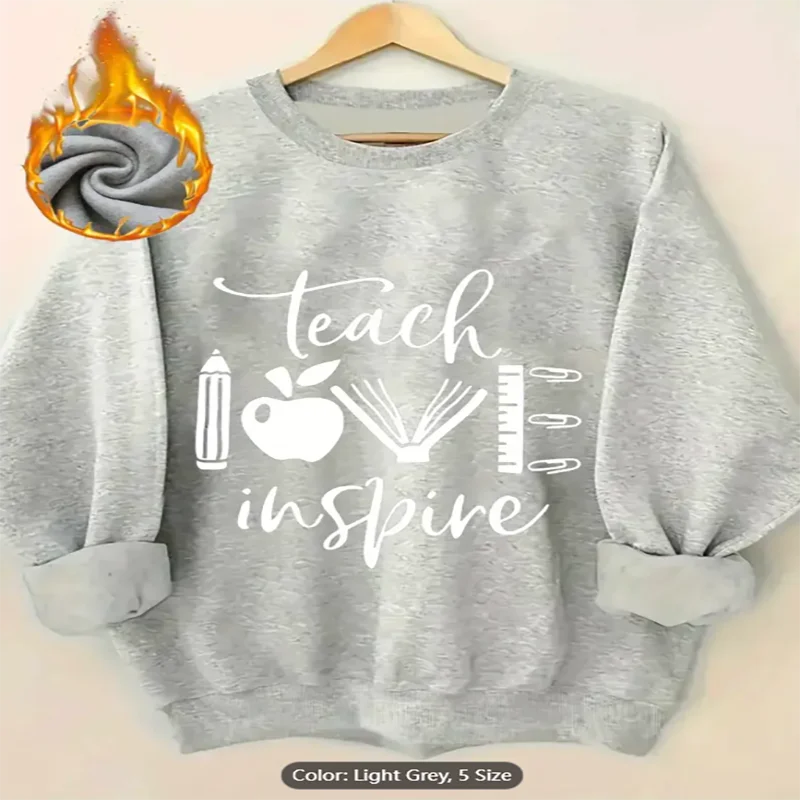 

Женская толстовка с графическим принтом Teach Love Inspire на флисовой подкладке, повседневный пуловер большого размера, топ для учителей из чистого хлопка