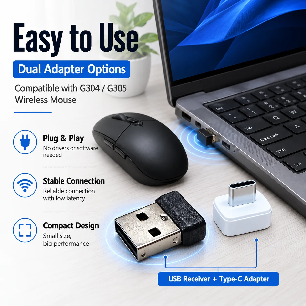 USB Receiver Type-C Receiver for Logitech G304 G305 Wireless Mouse USB-A USB-C Dongle Replacement Receiver Mouse Accessories