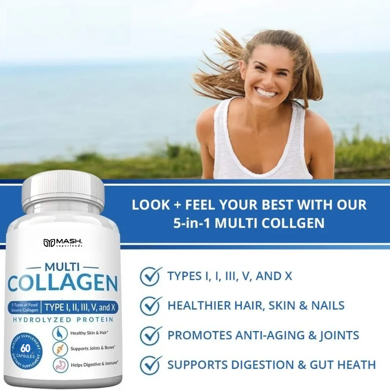 Multi Collagen Complex, 6-in-1 Super Collagen, Containing Vitamin C, Hyaluronic Acid, Biotin, Turmeric