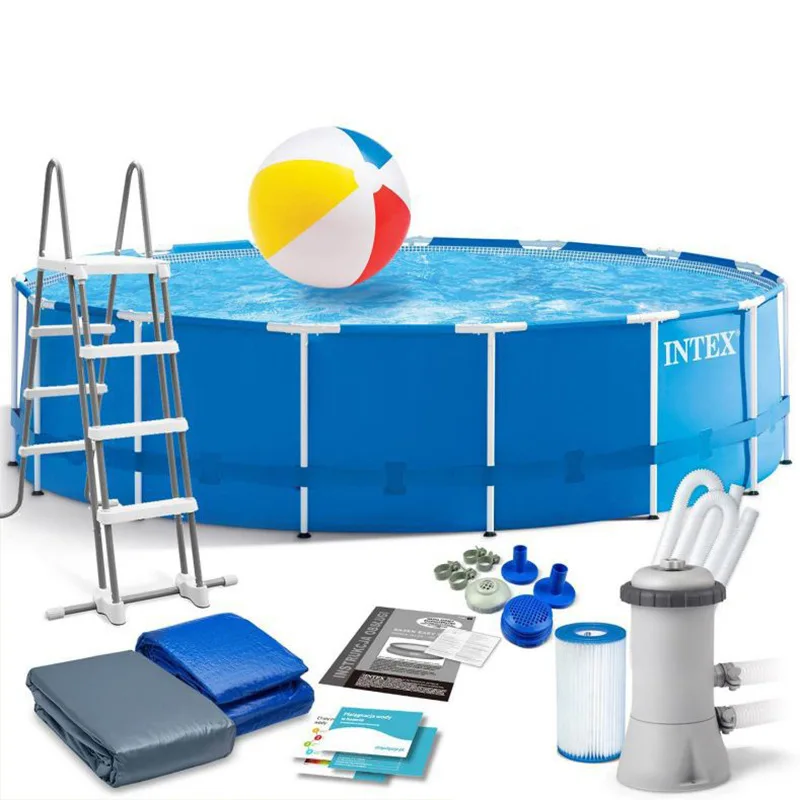 

457*122CM With Pump 14 ft X 48 in Round Above Ground Blue Metal Family Water Frame Swimming Pool