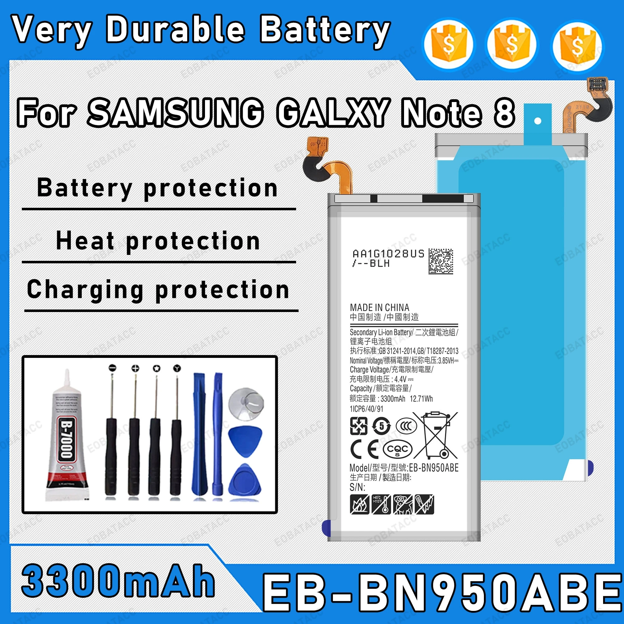 

EB-BN950ABE 3300mAh Replacement Battery For Samsung Galaxy Note 8 Batteries New High Quanlity BATTERY+Free Tools