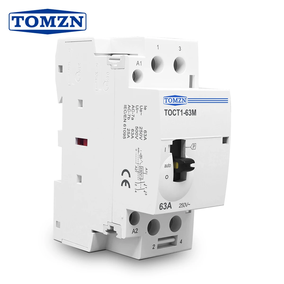 TOMZN TOCT1 2P 63A 220V/230V 50/60Hz Din Rail Household AC Modular Contactor With Manual Control Switch 2NO or 1NO 1NC or 2NC