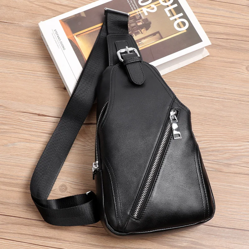 Cowhide Leather Men\'s Chest Bag Fashion Crossbody Bag Genuine Leather Casual Shoulder bag Male Waterproof Messnger Bags Pack