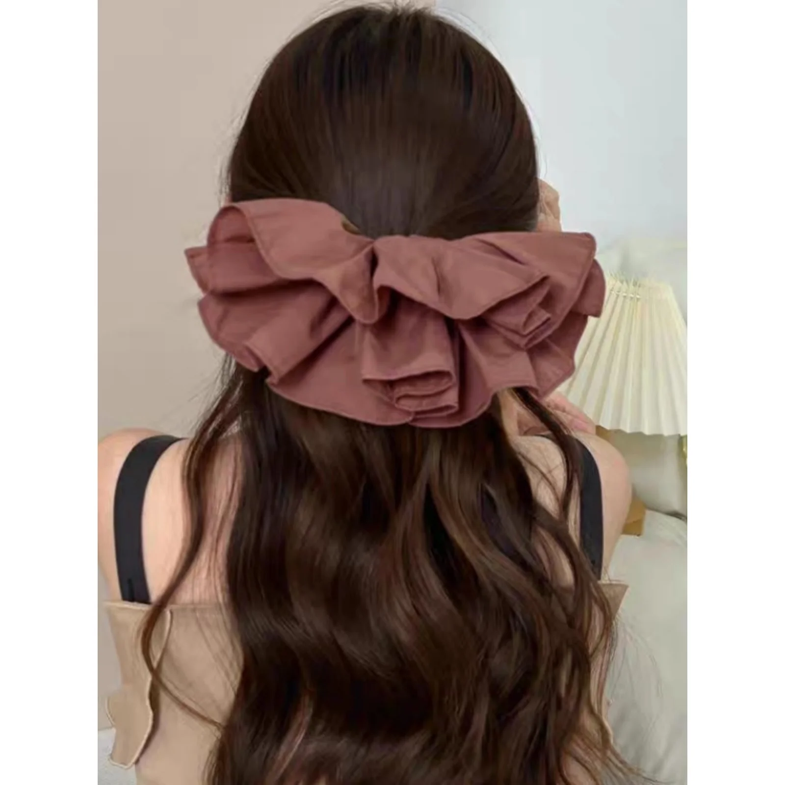 1 قطعة تنورة الرجعية تنحنح شريط طبقة مزدوجة Scrunchie ، ركاب مزاجه ذيل حصان الشعر حبل ، المتخصصة كبيرة Scrunchie زهرة الشعر
