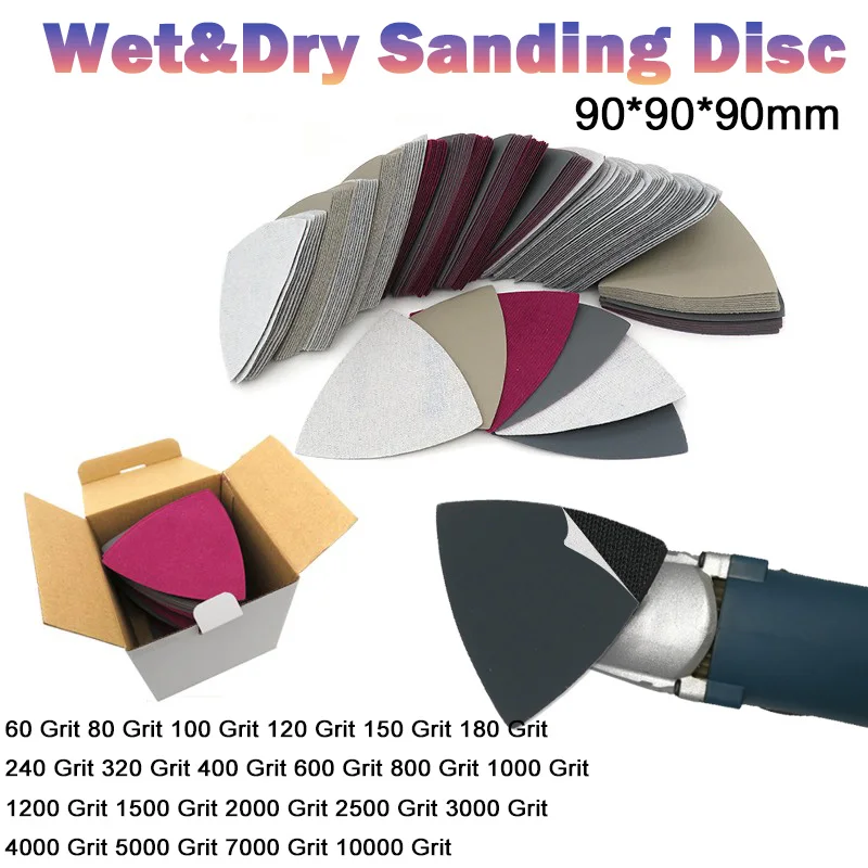 

10 Pcs 90x90x90mm 60~10000 Grit Triangle Sanding Disc Wet Dry Sandpaper For Metal Cars Polished