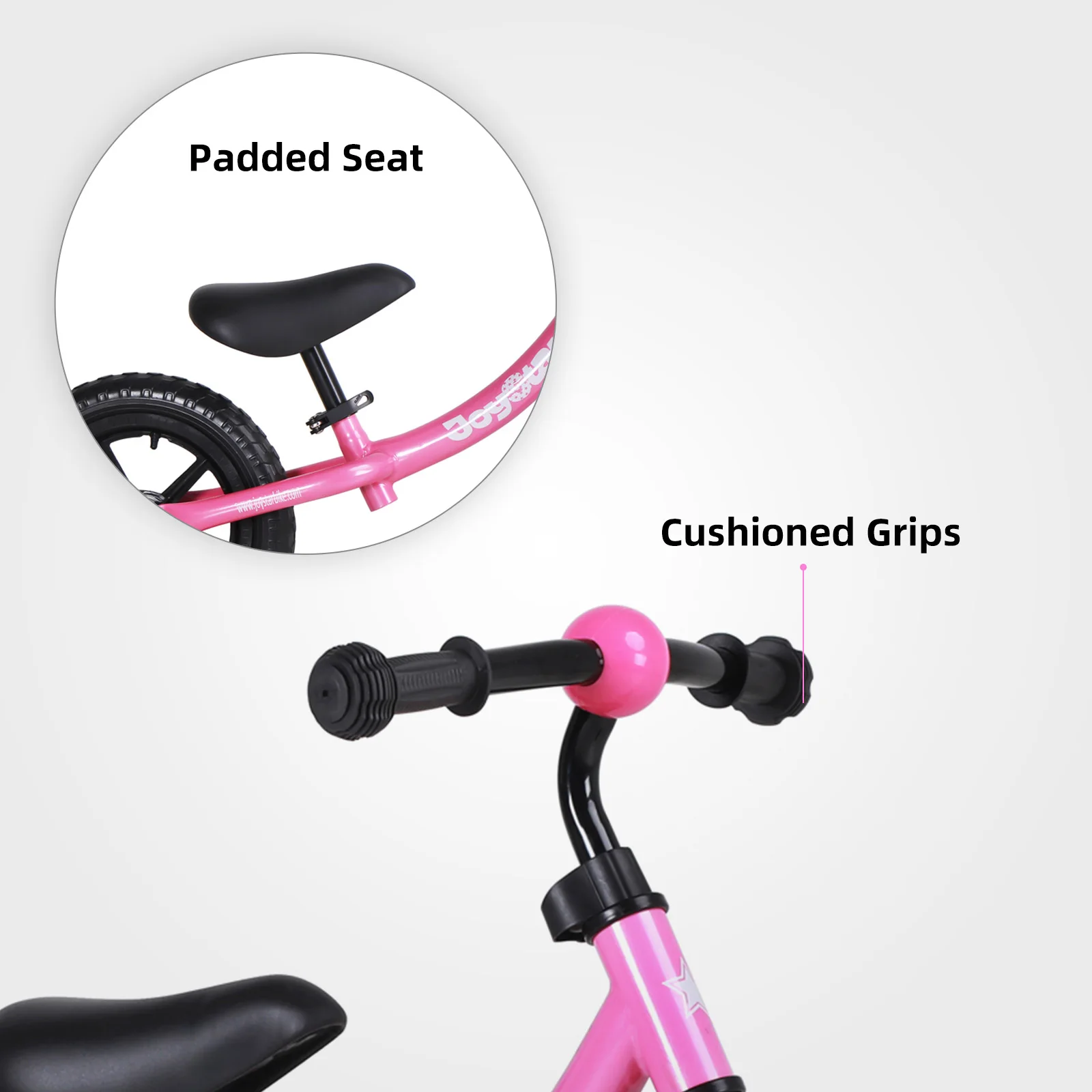 JOYSTAR Bicicleta de equilibrio de 12 pulgadas para niños y niñas de 2 a 5 años, bicicleta de empuje liviana con manillar ajustable, asiento, rosa