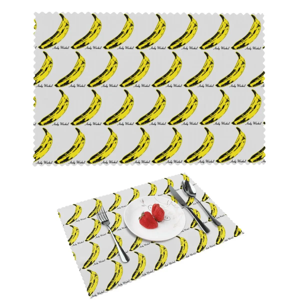 Andy Warhol Sunset Cat Cattle Banana Placemat Washable Plate Mat for Dining Table Bowl Coaster Home Decor Absorbent Mats
