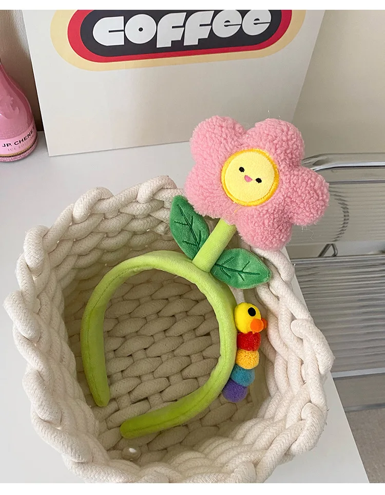 Kreative Plüsch Tuch Farbe Tulpe Blume Raupe Haarbänder Für Mädchen Frau Niedlichen Cartoon Gesicht Waschen Make-Up Stirnband Mode – Detail 17