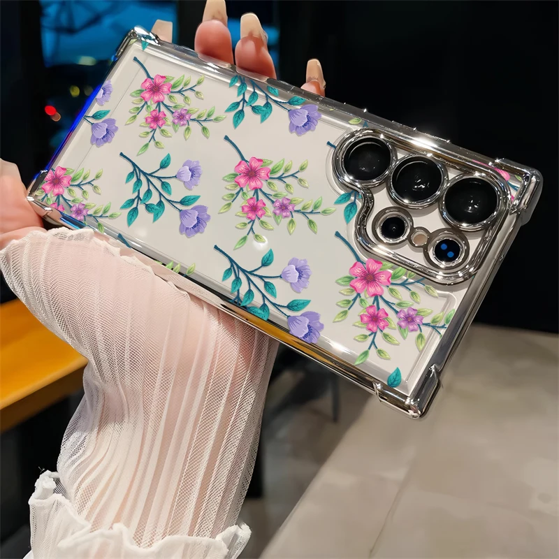 Phone Case For Samsung Galaxy A03 Core A02 A02S A03S A07 A06 A05 A04S A05S A04 Fashion Flower Print Shockproof Plating Cover