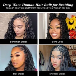 1 Bundle 50g Human Braiding Hair for Boho Braids 14-22Inch 12A Brazilian Virgin Deep Wave Bulk Human Hair for Braiding