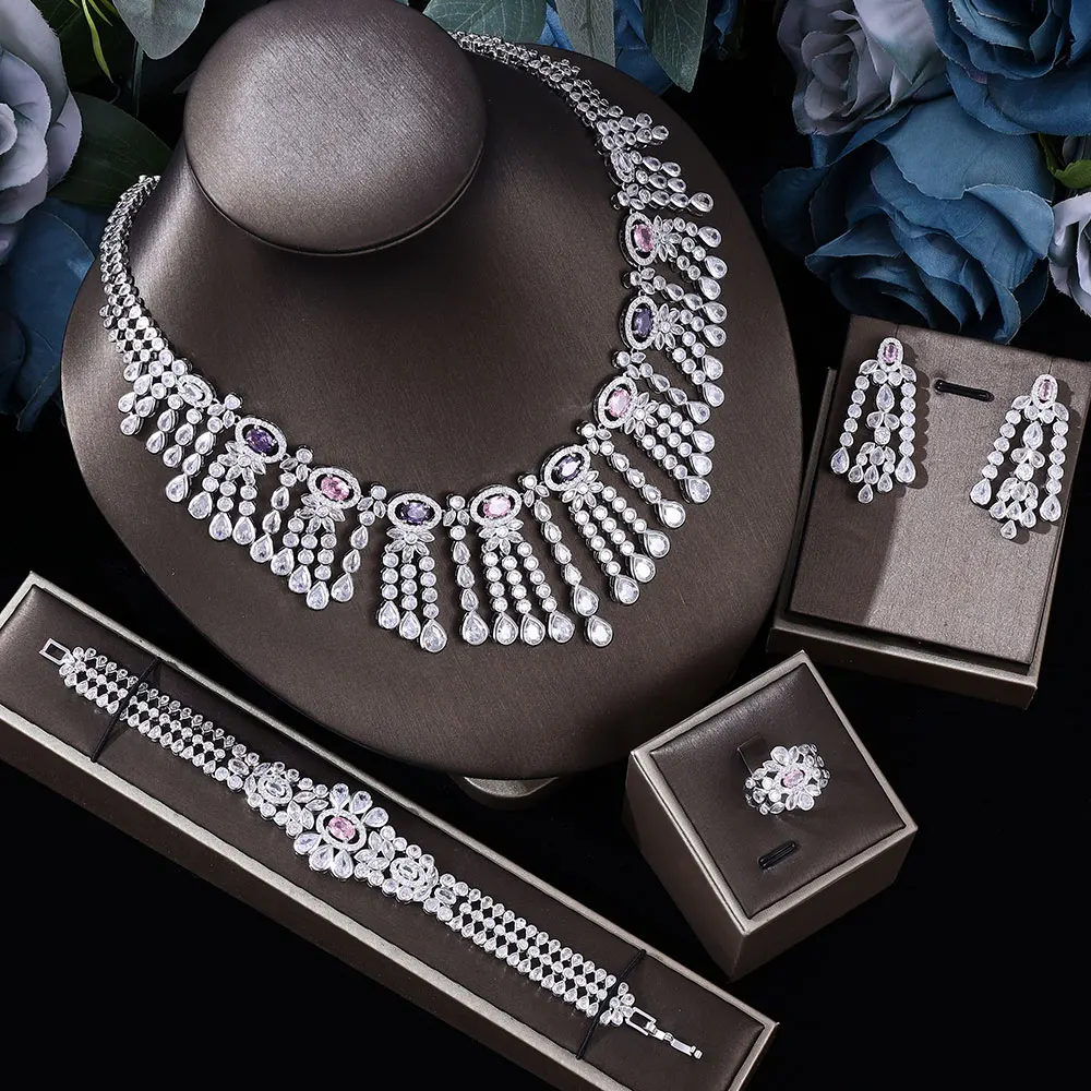 

2022 Top 4 Piece Bridal Jewelry Set New Fashion Dubai Jewelry Set Women's Wedding Party Accessories Design