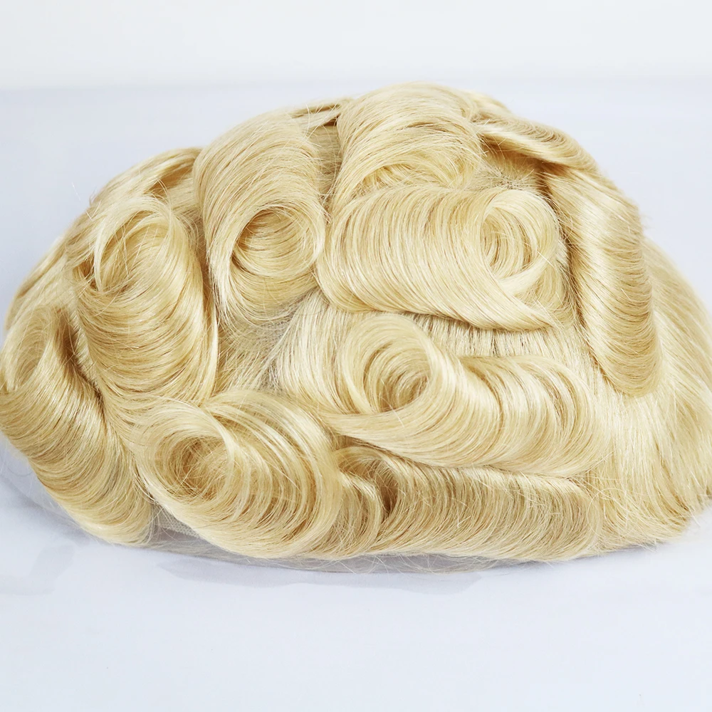 Perruque Full Lace Wig Remy naturelle pour homme, cheveux blonds, bruns et noirs, 8x10 pouces