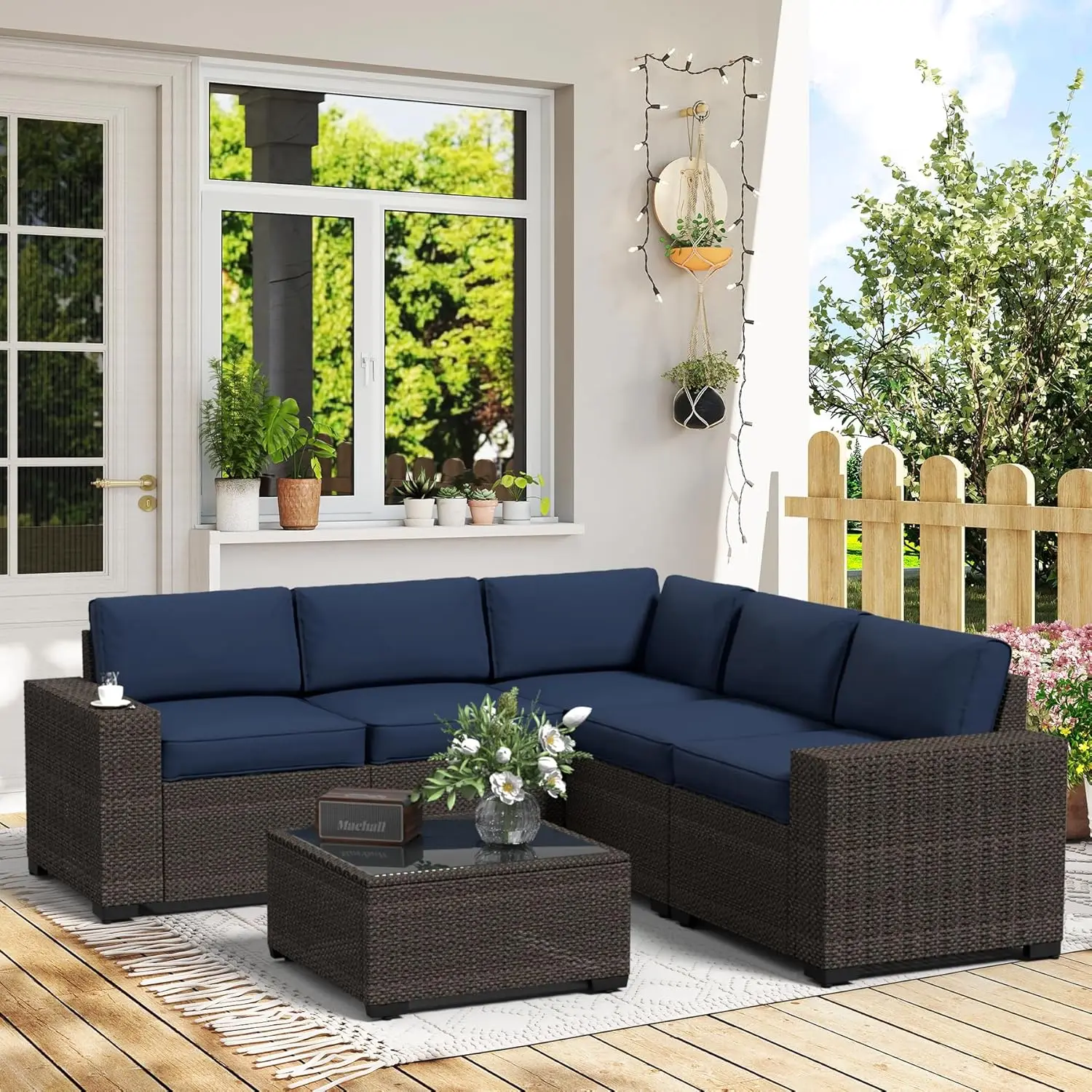 

6pcs Waterproof Wicker Sectional Sofa Thick Cushions All-Weather Patio Outdoor Set, Customized
