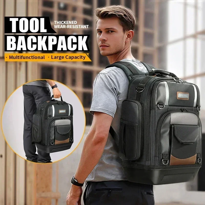 Tool Bag Backpack Heavy Duty Tool Organizer, Waterproof Bottom, Removable Tool Carrier, Electrician's Backpack Bag