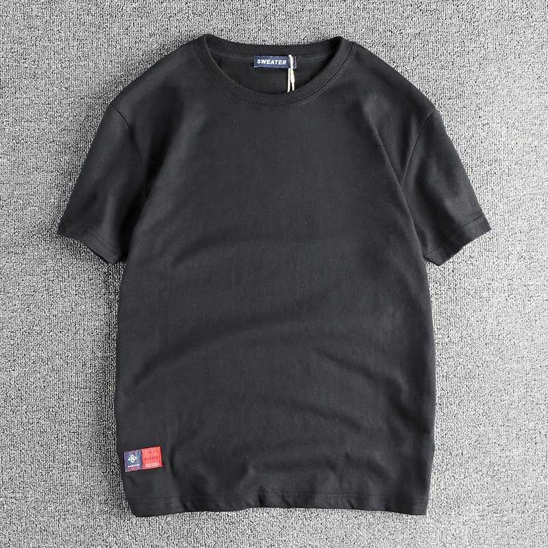 

Summer New American Retro Short-sleeved O-neck Solid Color T-shirt Men's Fashion Simple Combed Cotton Washed Casual Sport Tops