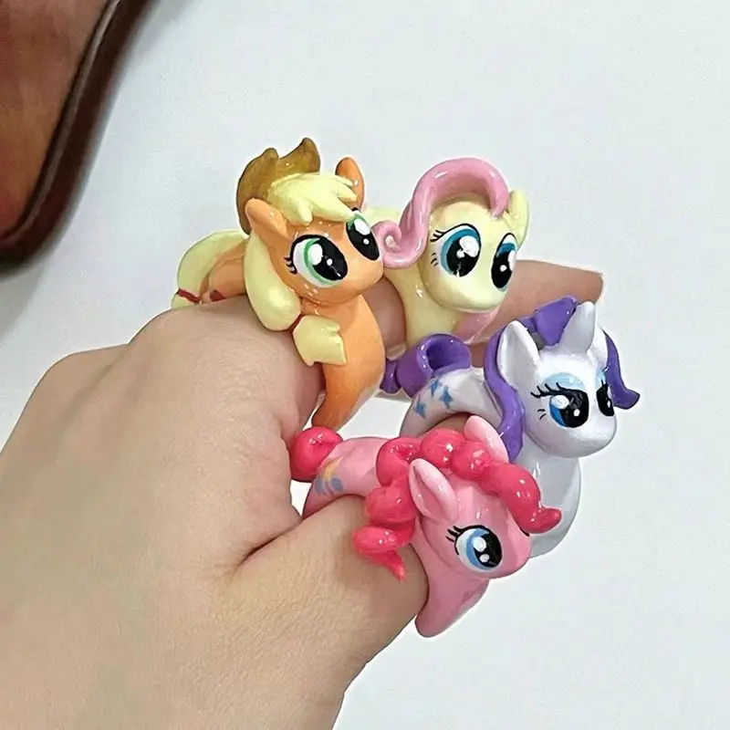 Kawaii My Little Pony Ring Pinkie Pie Fluttershy Rainbow Dash Cartoon Anime Doll Stereoscopic Glazed Ring Jewelry Gift Kids Toy