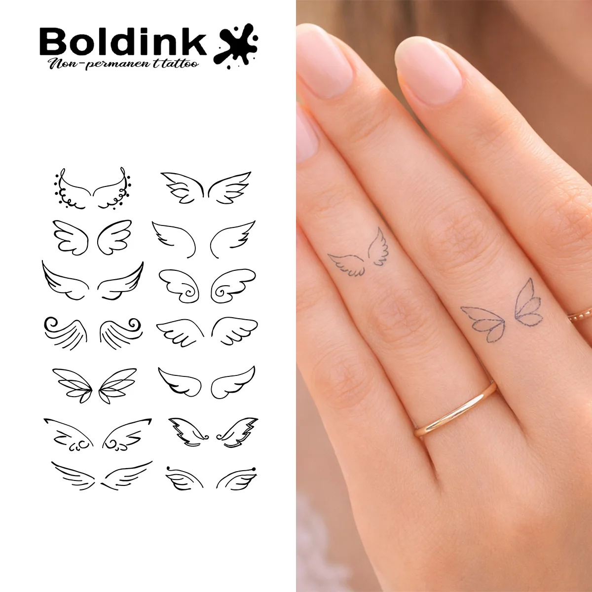 

BOLDINK Wing Pattern Moisturizing Tattoo Sticker Unisex Fashion Design Easy Apply Waterproof Lasts 1-2 Week