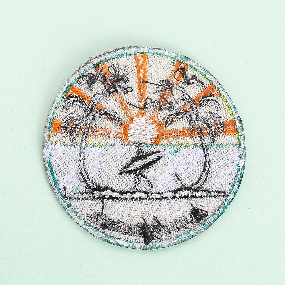 5pc 7cm Round Embroidery Badge Seaside Surf Dusk Coconut Tree Iron on Patch for Clothes Applique Armband Embellishment Accessory