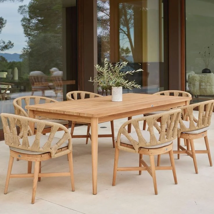 patio hotel home furniture wooden High quality 2025 waterproof 6 seater chair dining table garden outdoor dining table