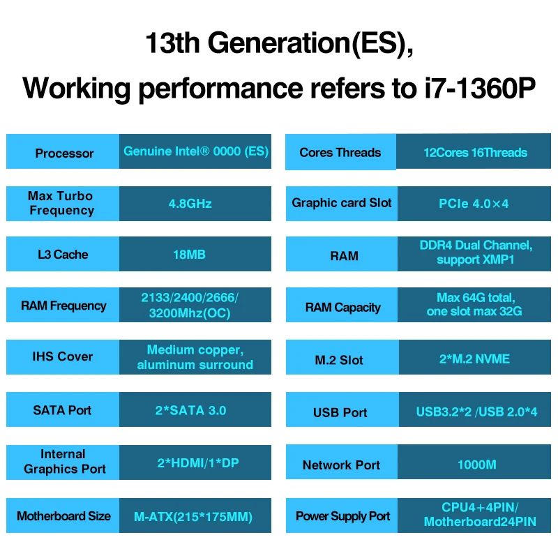 M-ATX لتقوم بها بنفسك اللوحة الأم لسطح المكتب وحدة المعالجة المركزية كومبو 13th Kit Core Interposer Q1J3(i7 ES 0000)Procesador 12C16T 18MB DDR4 RAM PCIE4.0X4 NVME