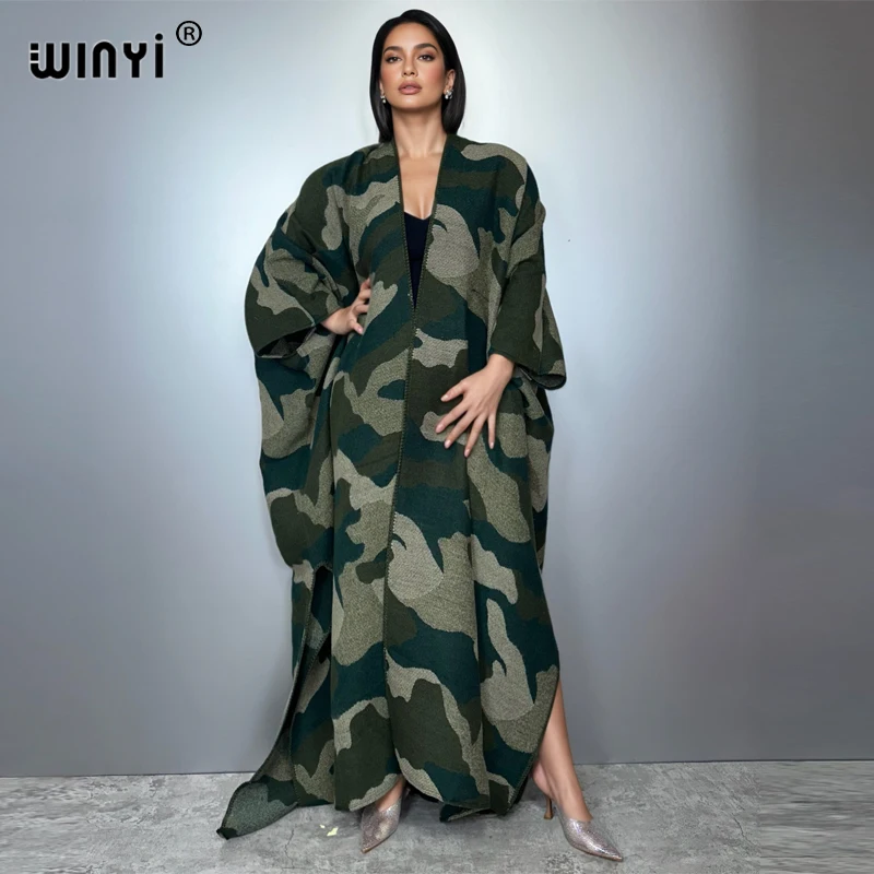 WINYI African women camouflage colour coat winter party dress abaya Autumn outfits for women cardigan Open Front Loose Kimono