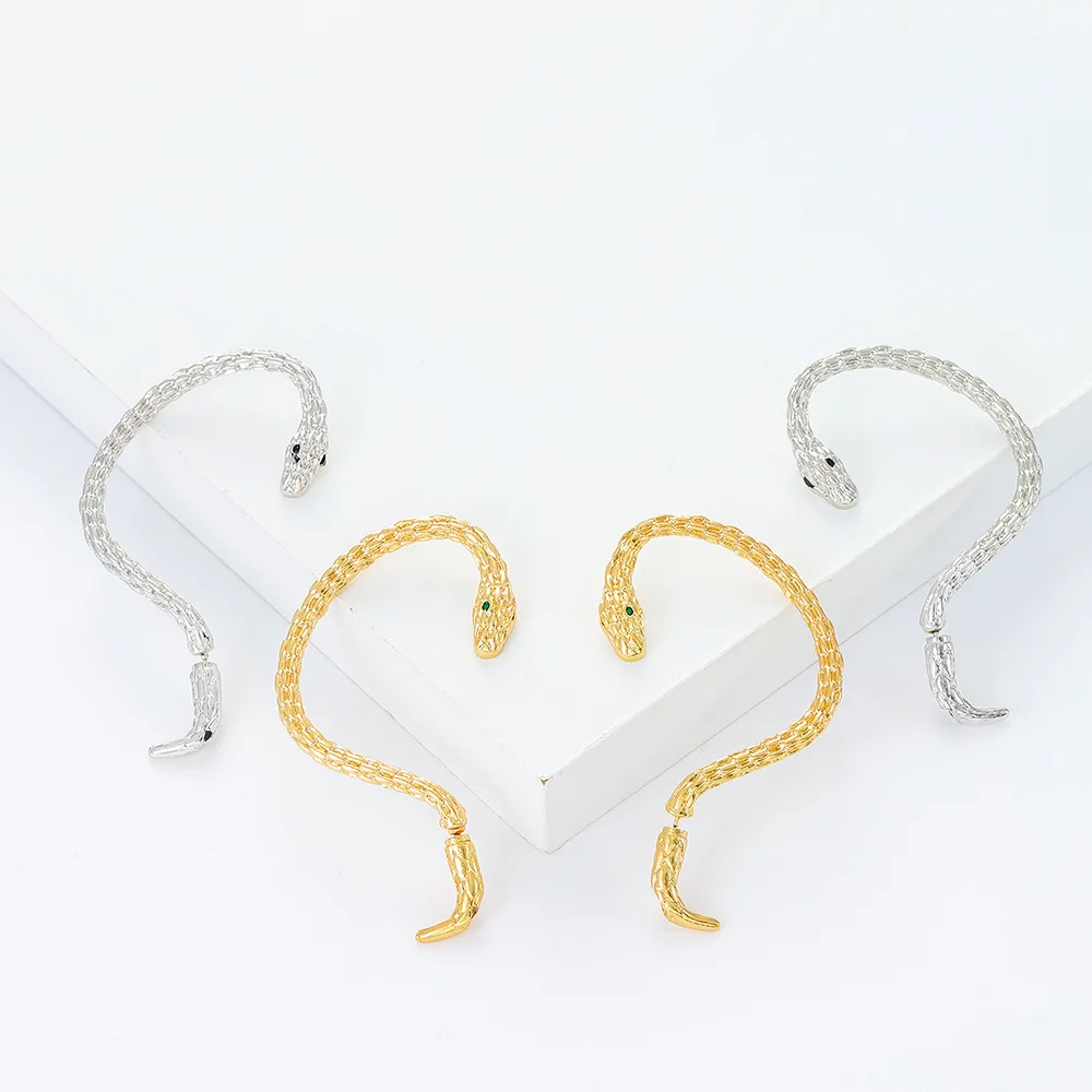 WANZHI 2022 New Gold Plated Snake Shape Zircon Clip Earrings Vintage Punk Geometric Animal Earring for Women Trend Party Jewelry