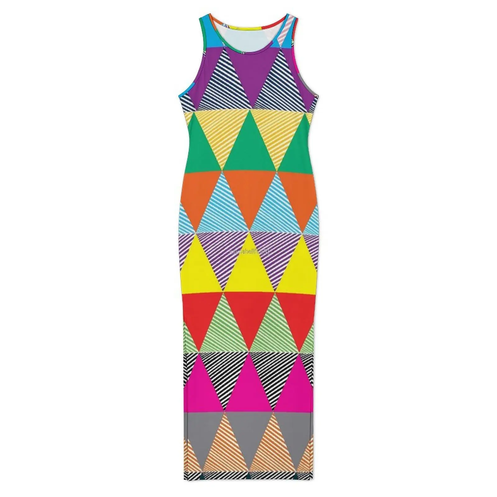 Colorblock Dress Sleeveless Color Diamond Club Party Maxi Dresses Spring Street Style Pattern Bodycon Dress Big Size 3XL 4XL