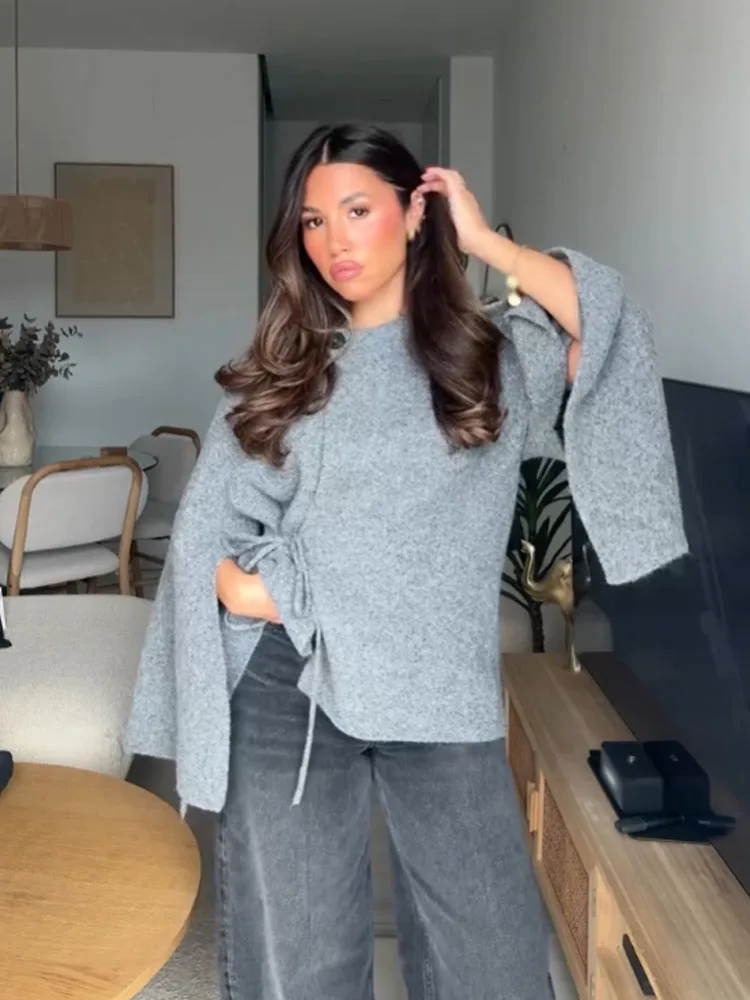 HH Frauen Herbst Neue Mode Stricken Mäntel Solide Oansatz Langen Ärmeln Taste Spitze-Up Dekoration Weibliche Casual Strickjacken