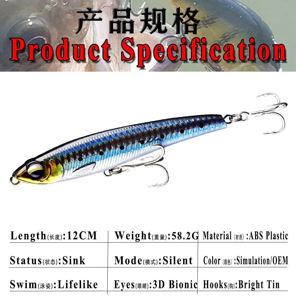 Chan's Huang 1PCS 12CM 58G Long Casting Fishing Lures Sinking Pencil Bait Artificial Saltwater Bait Big Game Seabass Spook