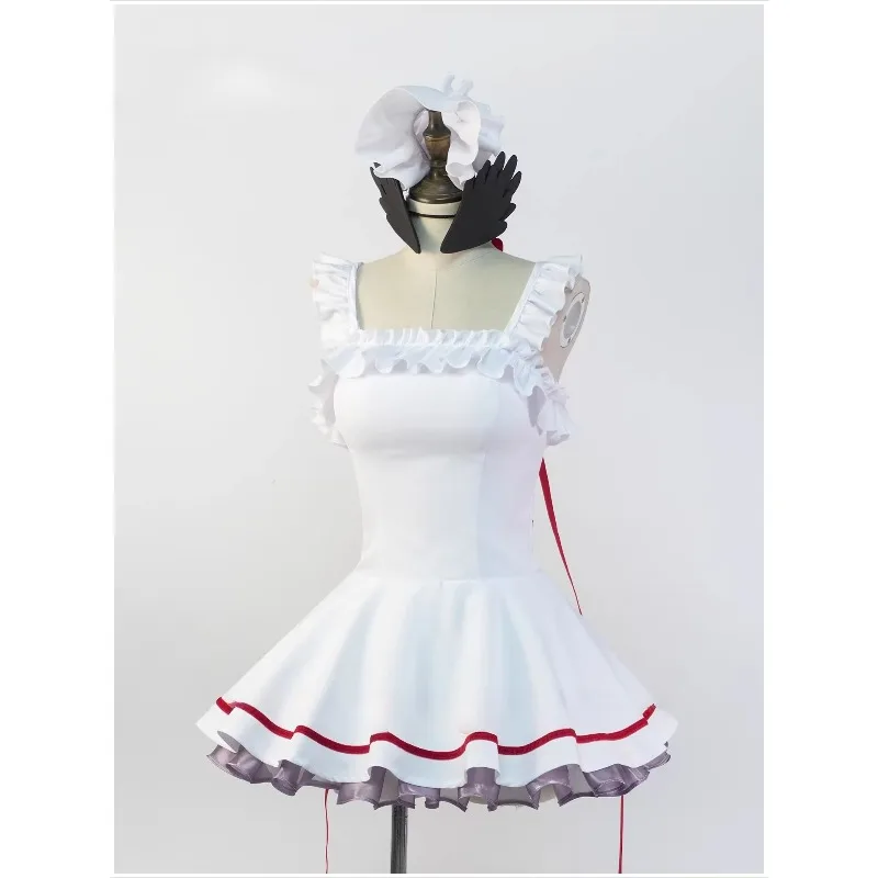 Game Koharu Shimoe Cosplay Costume White Dress Sleepwear Gowns with Wig Headwear Full Set Role Play Outfit for Women