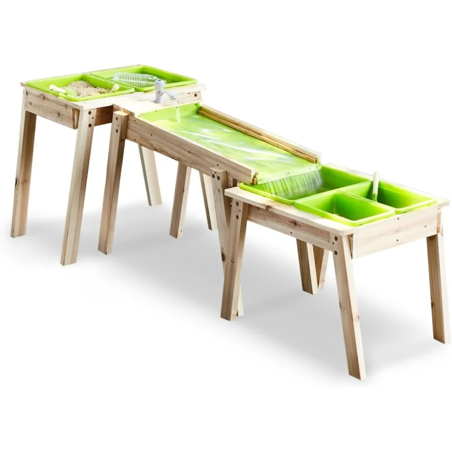 3 conjuntos de mesa sensorial rushing river cai, conjunto de mesa de areia de madeira para brinquedo de madeira ao ar livre, conjunto de mesa de água para meninos e meninas